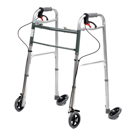 Gehbock mit Handbremse aus Aluminium, klappbar, höhenverstellbar 84–94 cm, bis 125 kg, mit ergonomischen Griffen und Rollen