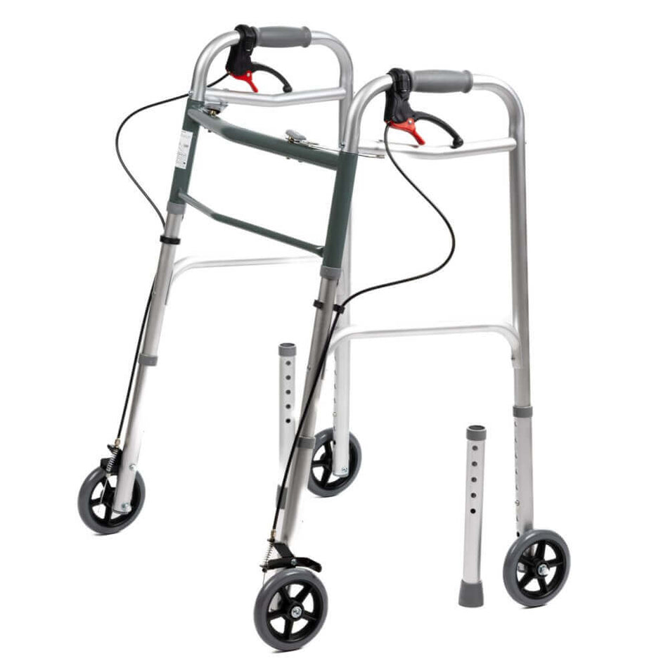 Gehbock mit Handbremse, klappbar, höhenverstellbar 84–94 cm, bis 125 kg, stabiler Aluminiumrahmen mit Rollen