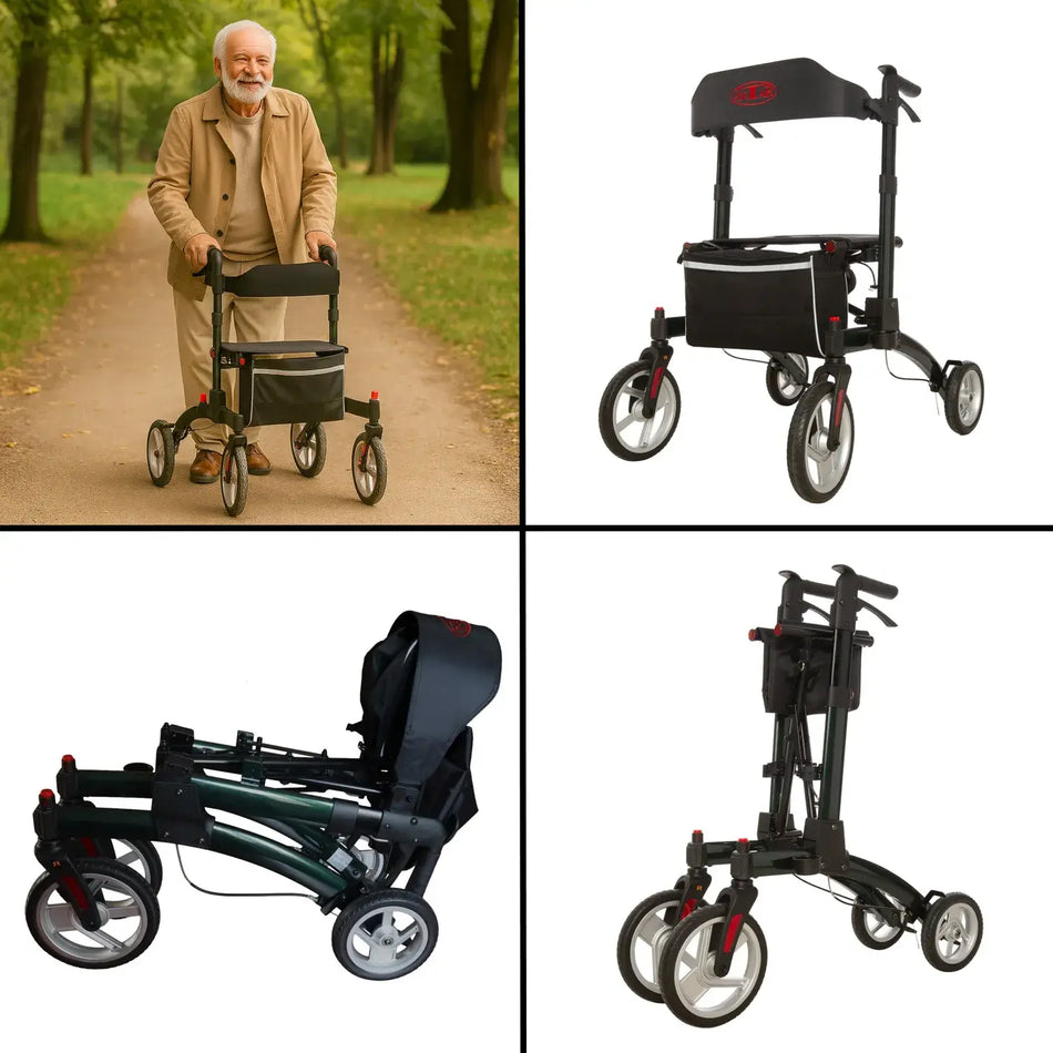 rollator aluminium leicht – faltbarer Aluminium-Rollator mit Sitz und Tasche, stabil bis 136 kg, für sicheres Gehen