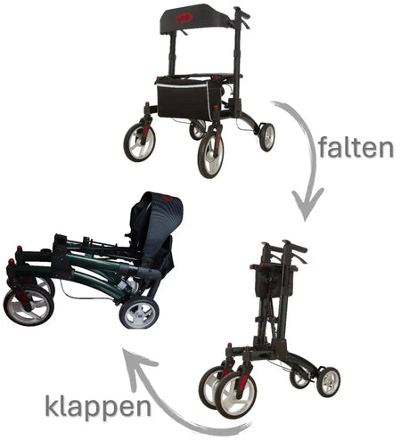 rollator aluminium leicht mit Sitz und Tasche, faltbar und klappbar für einfachen Transport und sichere Mobilität