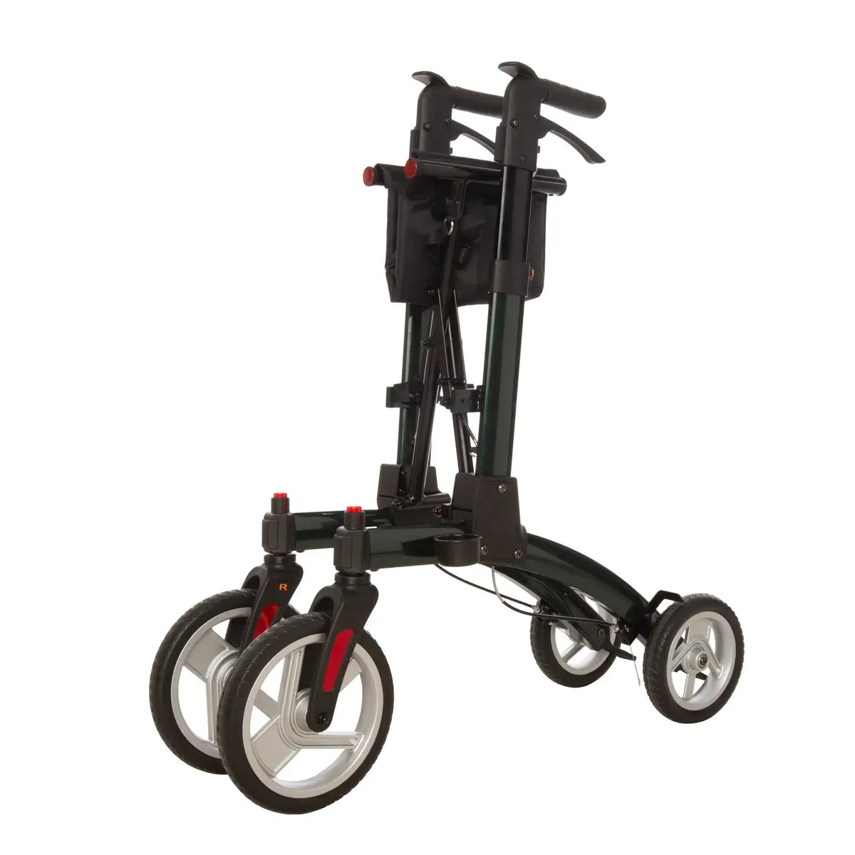 Rollator Aluminium leicht zusammengeklappt, stabil bis 136 kg, mit Sitz und Tasche – kompakter Aluminium-Rollator für unterwegs