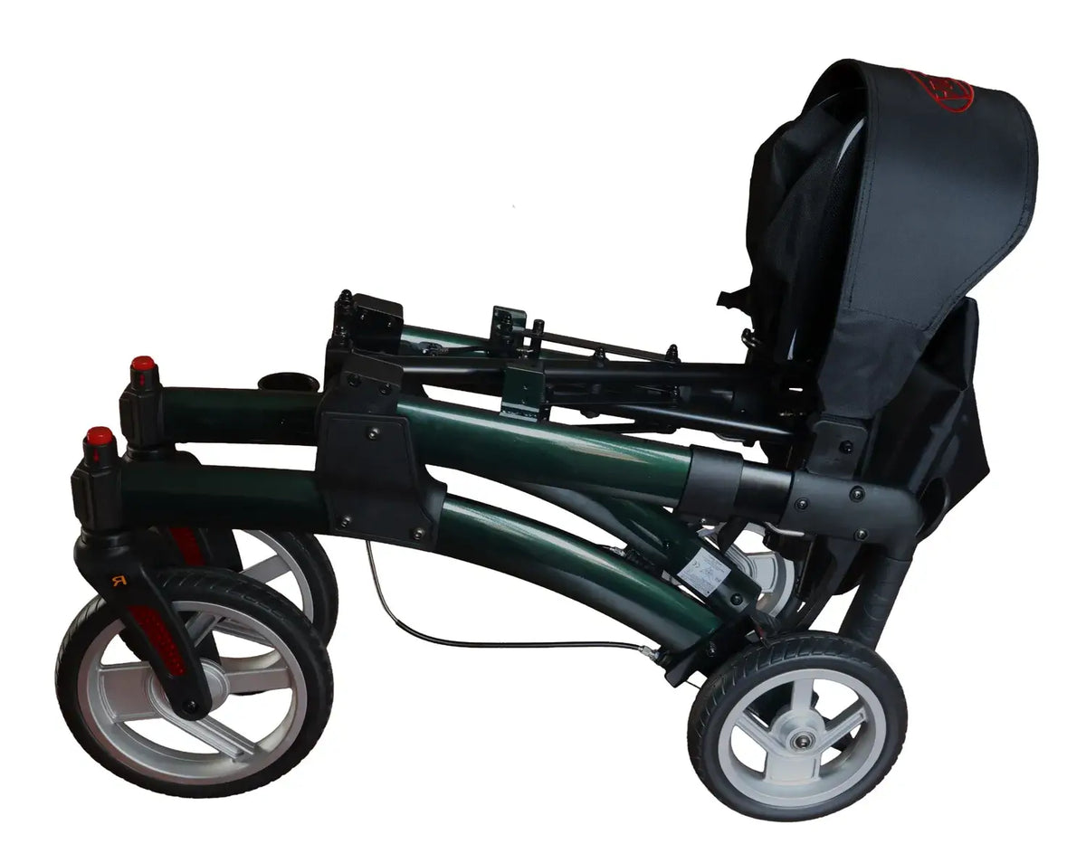 rollator aluminium leicht zusammengeklappt mit Sitz und Tasche, stabiler Aluminium-Rollator bis 136 kg