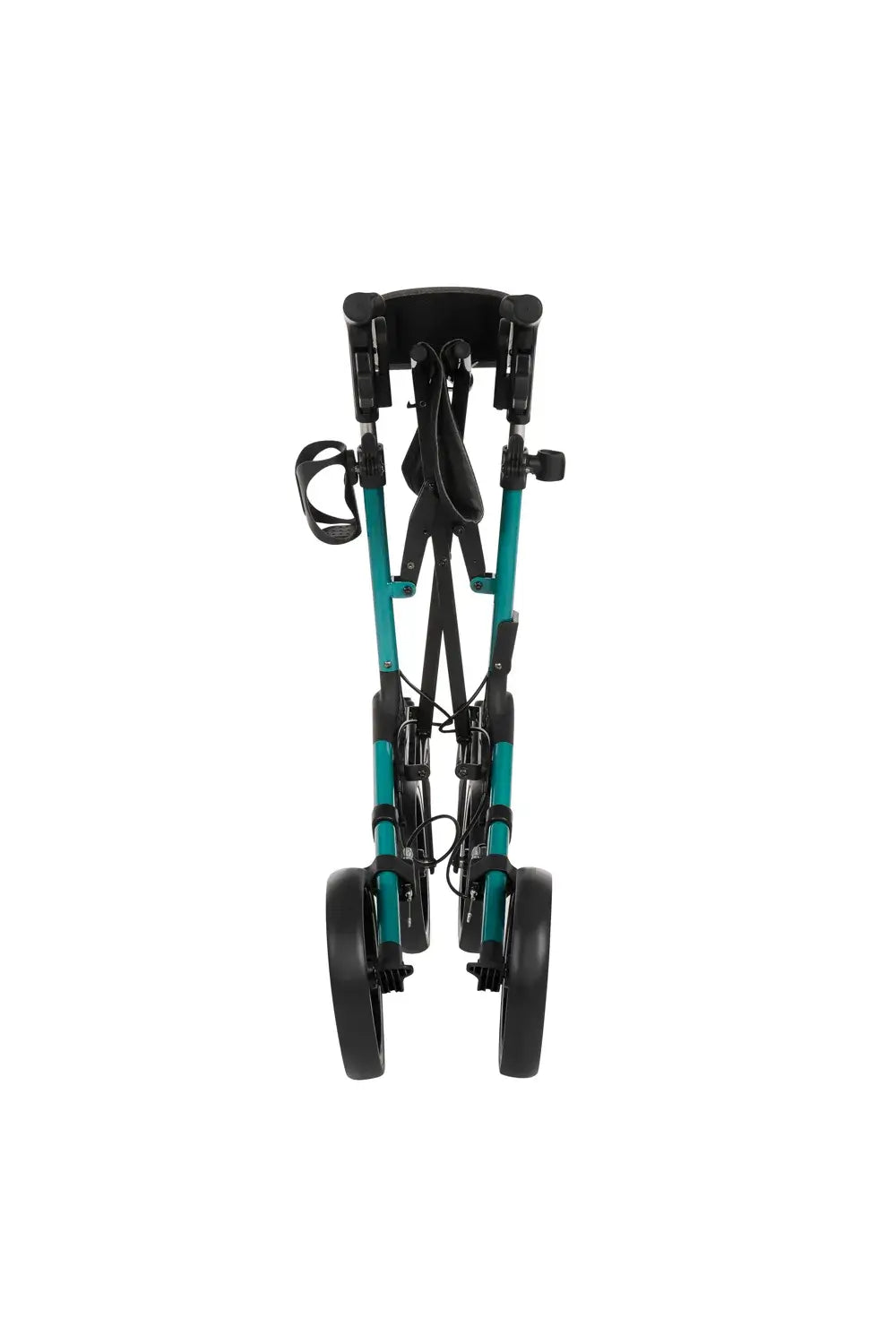 rollator leicht faltbar AT51055 zusammengeklappt, 7,9 kg, mit Tablett und Einkaufstasche – kompakter Leichtgewicht-Rollator
