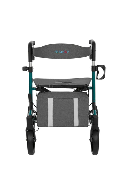 rollator leicht faltbar 7,9 kg mit Tablett und Einkaufstasche, Rehavibe AT51055, Frontansicht