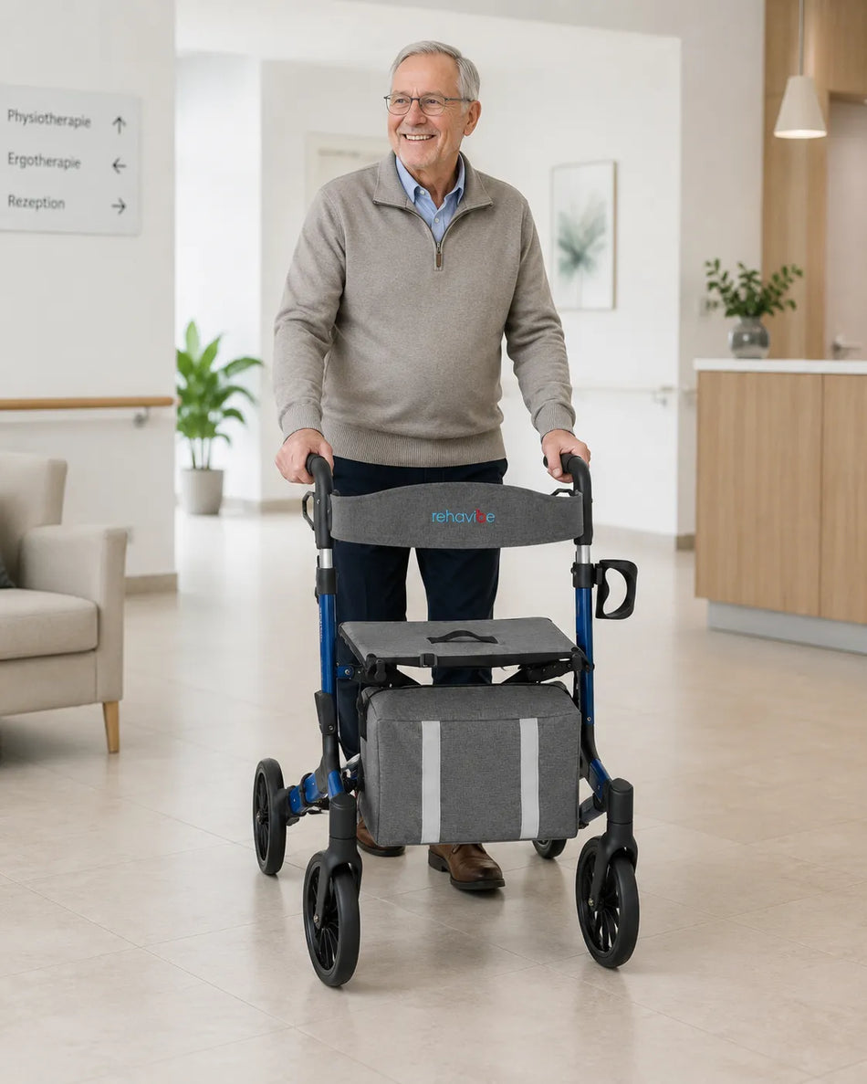 Rollator leicht faltbar – 7,9 kg, Tablett & Einkaufstasche