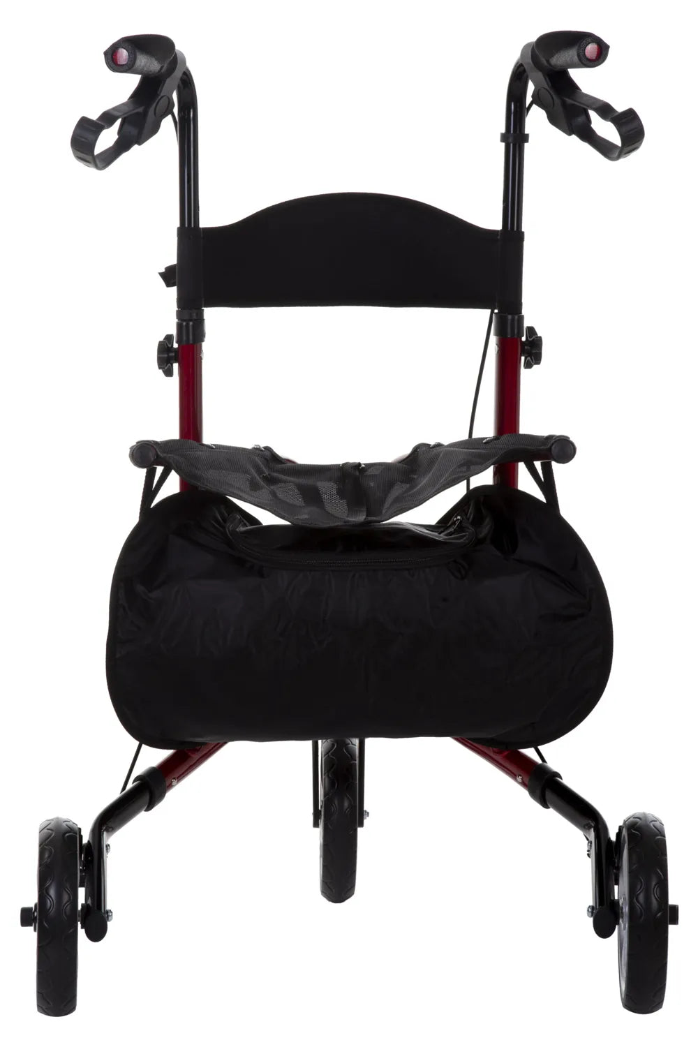 3-Rad Rollator AT51056 mit Rückenlehne und gebremsten Hinterrädern – Rückansicht