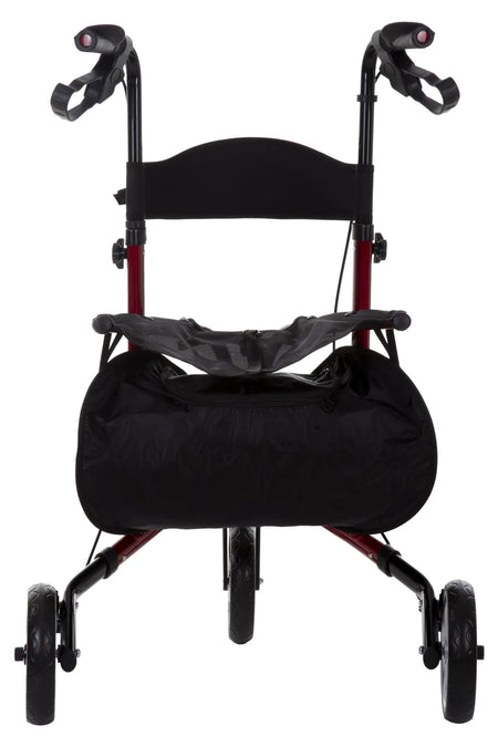 3-Rad Rollator AT51056 mit Rückenlehne und gebremsten Hinterrädern – Rückansicht