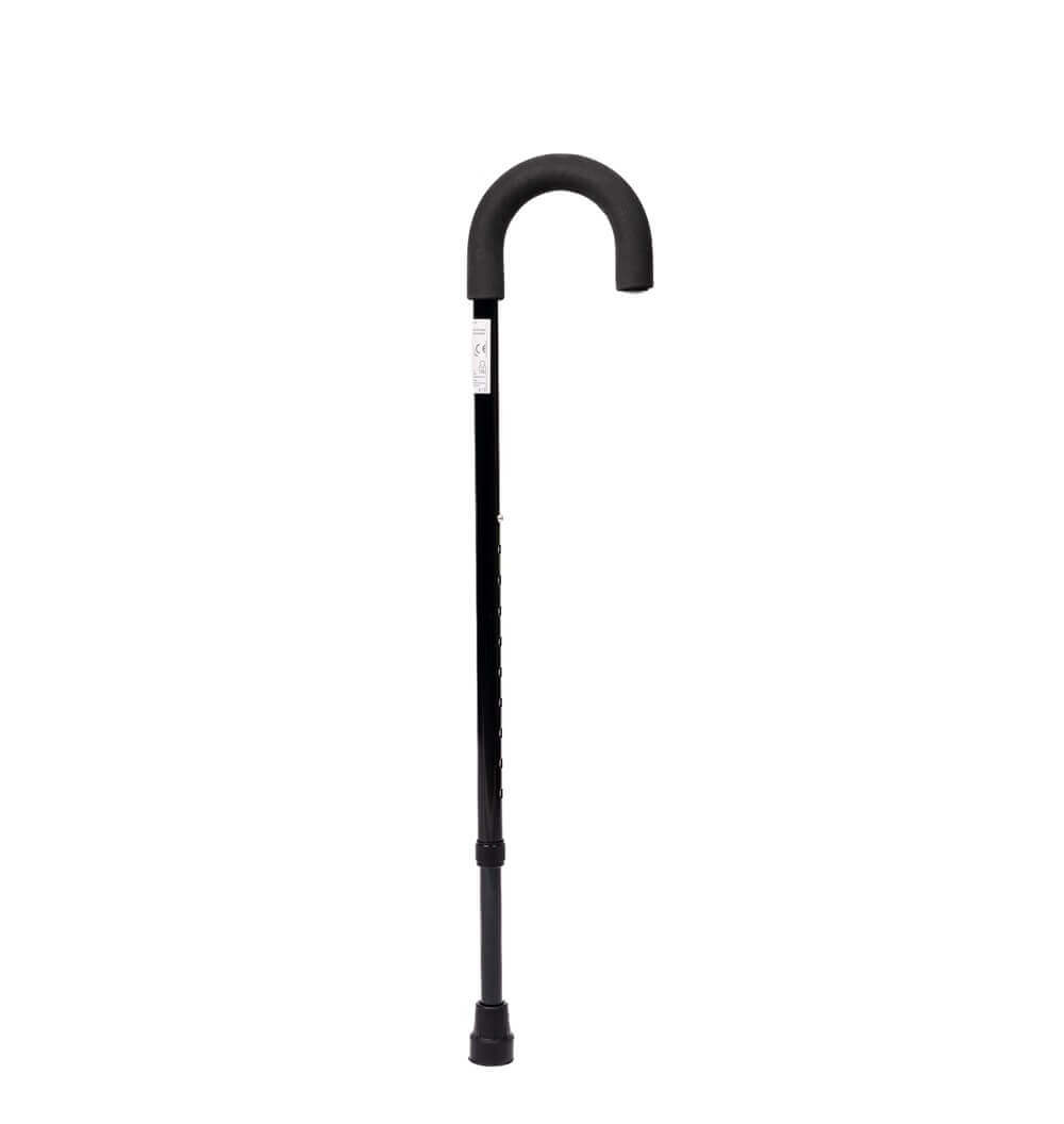 Gehstock höhenverstellbar aus leichtem Aluminium, stabil bis 115 kg, ergonomischer Griff, rutschfester Gummifuß, schwarz
