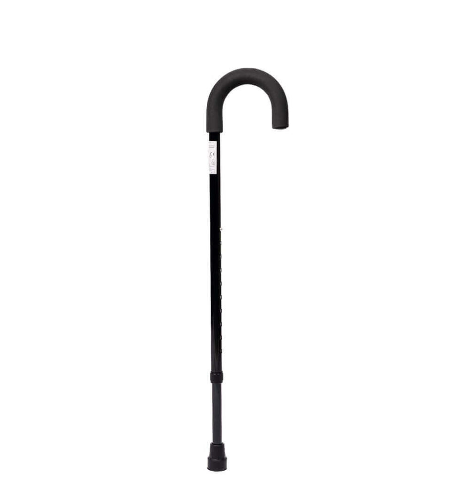 Gehstock höhenverstellbar aus leichtem Aluminium, stabil bis 115 kg, ergonomischer Griff, rutschfester Gummifuß, schwarz