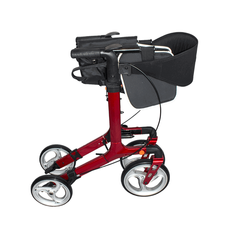 Premium Aluminium Rollator leicht und faltbar, roter Aluminium-Rollator mit Tasche und 4 Rädern, nur 7,5 kg