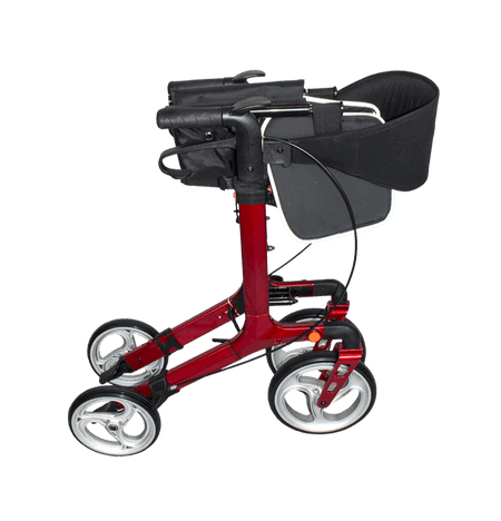 Premium Aluminium Rollator leicht und faltbar, roter Aluminium-Rollator mit Tasche und 4 Rädern, nur 7,5 kg