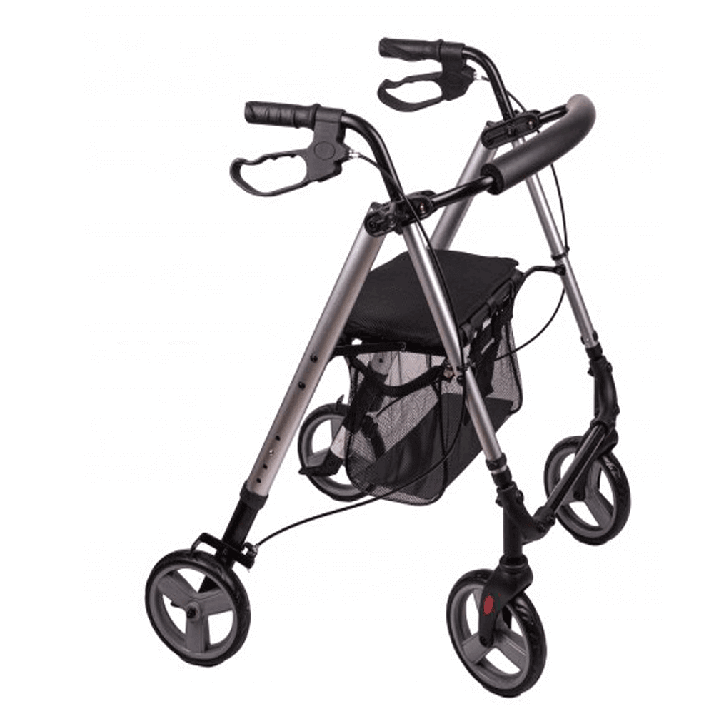 Leichtgewicht Rollator Aluminium aus Alu, faltbar mit Sitzfläche, Korb und 4 Rädern – stabiler Rollator für Alltag und Reisen