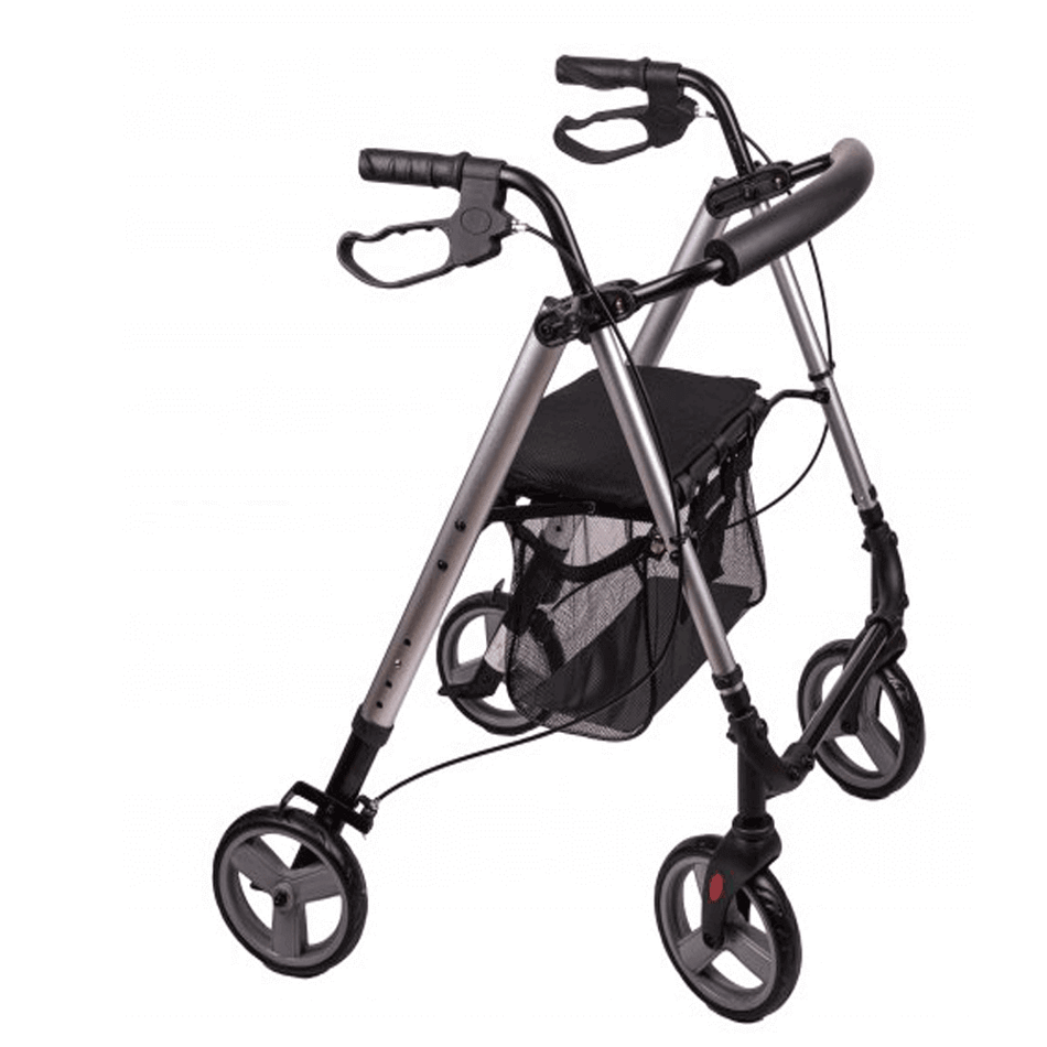 Leichtgewicht Rollator Aluminium aus Alu, faltbar mit Sitzfläche, Korb und 4 Rädern – stabiler Rollator für Alltag und Reisen
