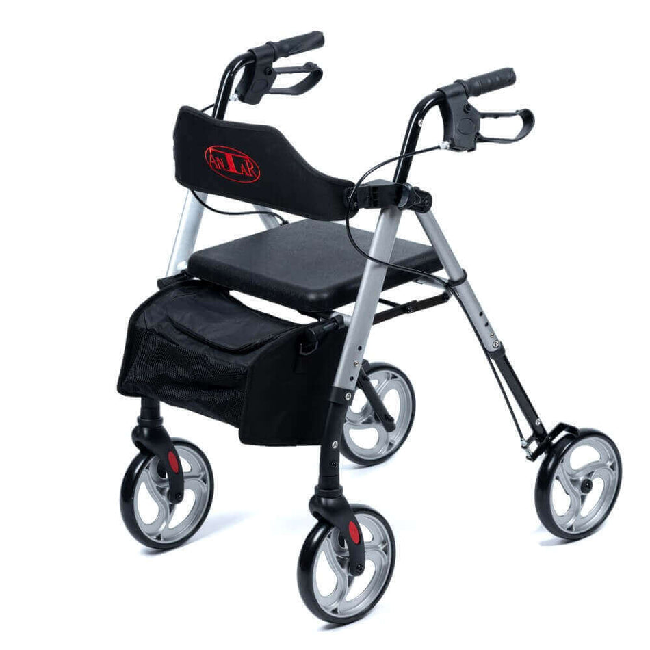 Rollator leicht Aluminium überbreit 8,9 kg bis 136 kg belastbar, stabiler Leichtgewicht-Rollator mit Sitz und Tasche