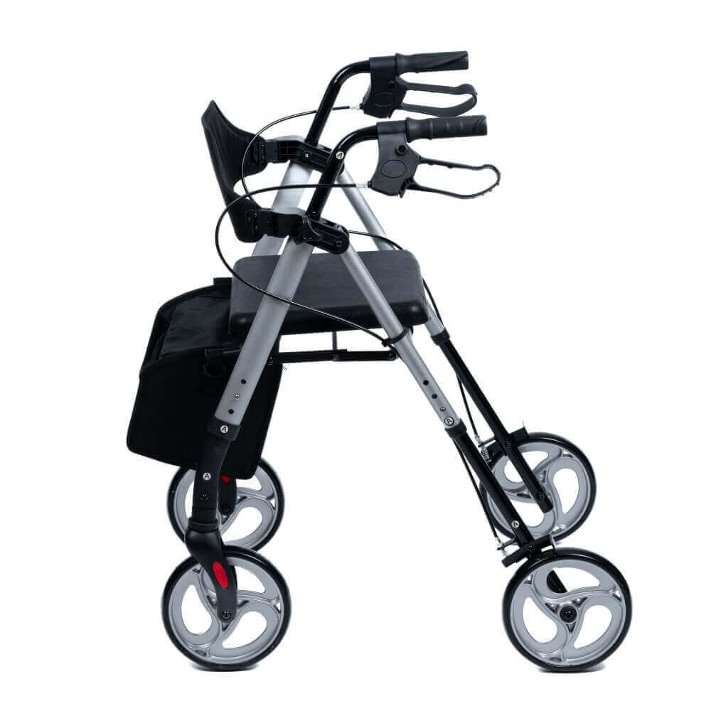 Rollator leicht Aluminium 8,9 kg überbreit stabil bis 136 kg, faltbarer Leichtgewicht-Rollator mit Sitz und Tasche