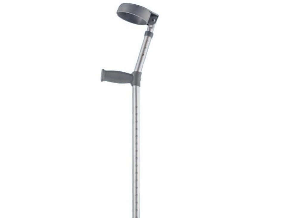 Unterarmgehstütze höhenverstellbar 91–122 cm aus Aluminium, ergonomischer Griff, rutschfeste Gummispitze, bis 120 kg