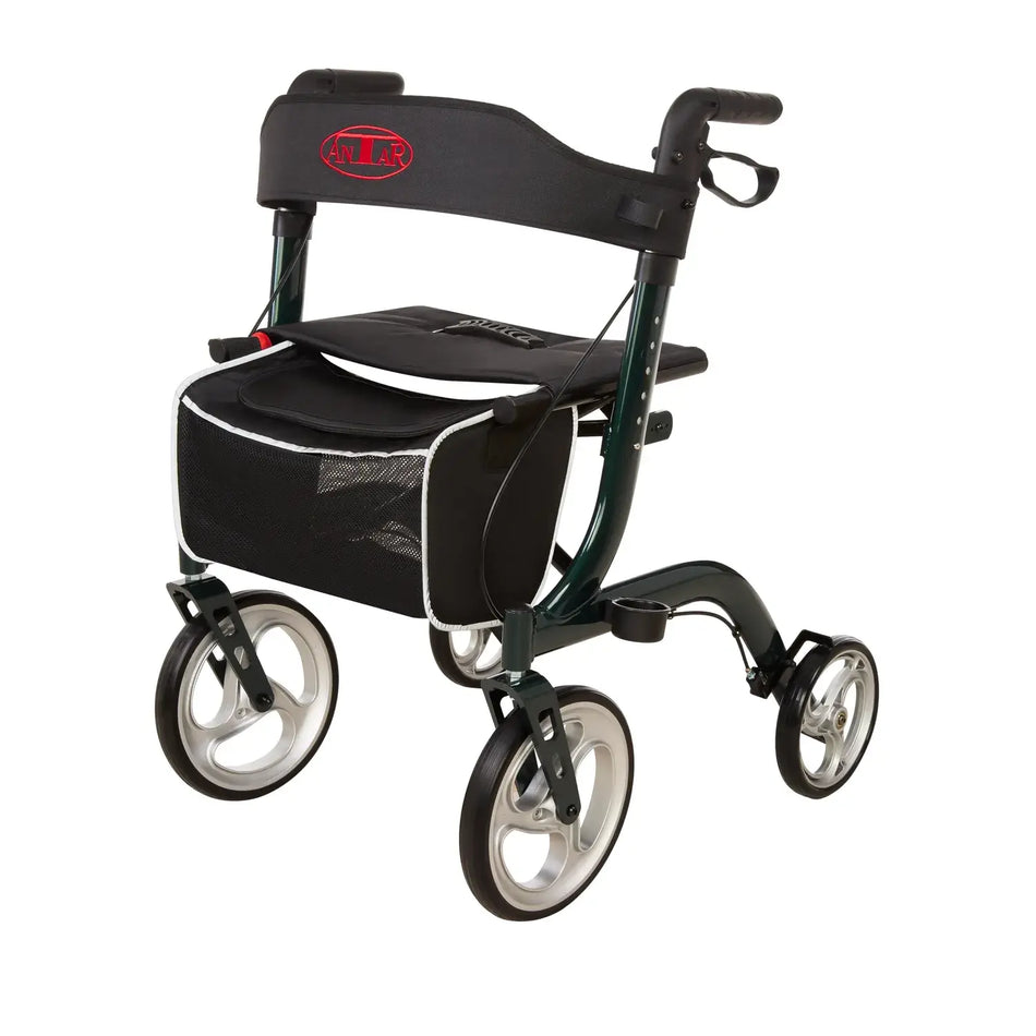 Leichter faltbarer Rollator aus Aluminium mit Sitz, Rückenlehne und Tasche, höhenverstellbar für innen und außen