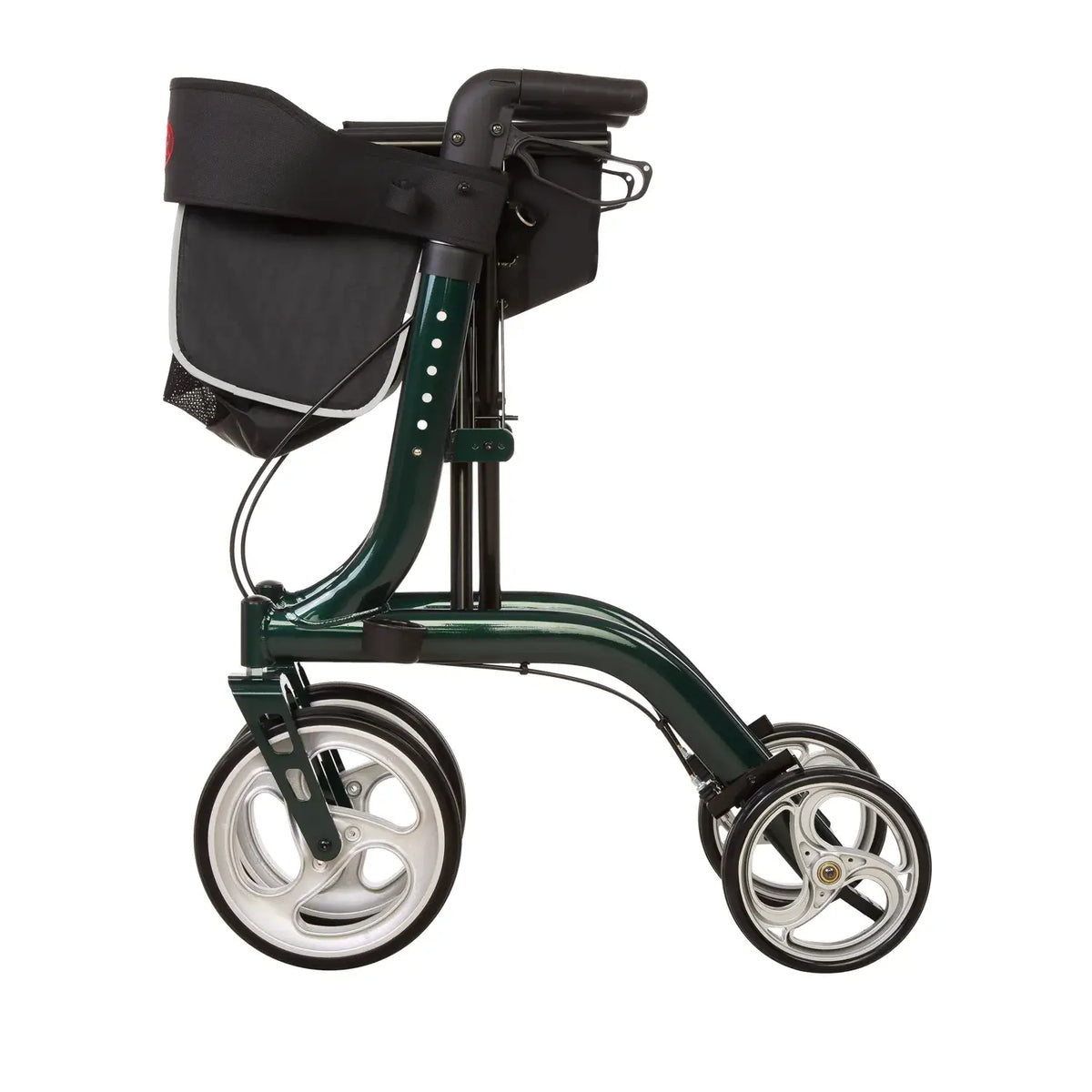 Leichter faltbarer Rollator aus Aluminium mit Sitz, Tasche und Gehstockhalter – stabil, höhenverstellbar für innen und außen