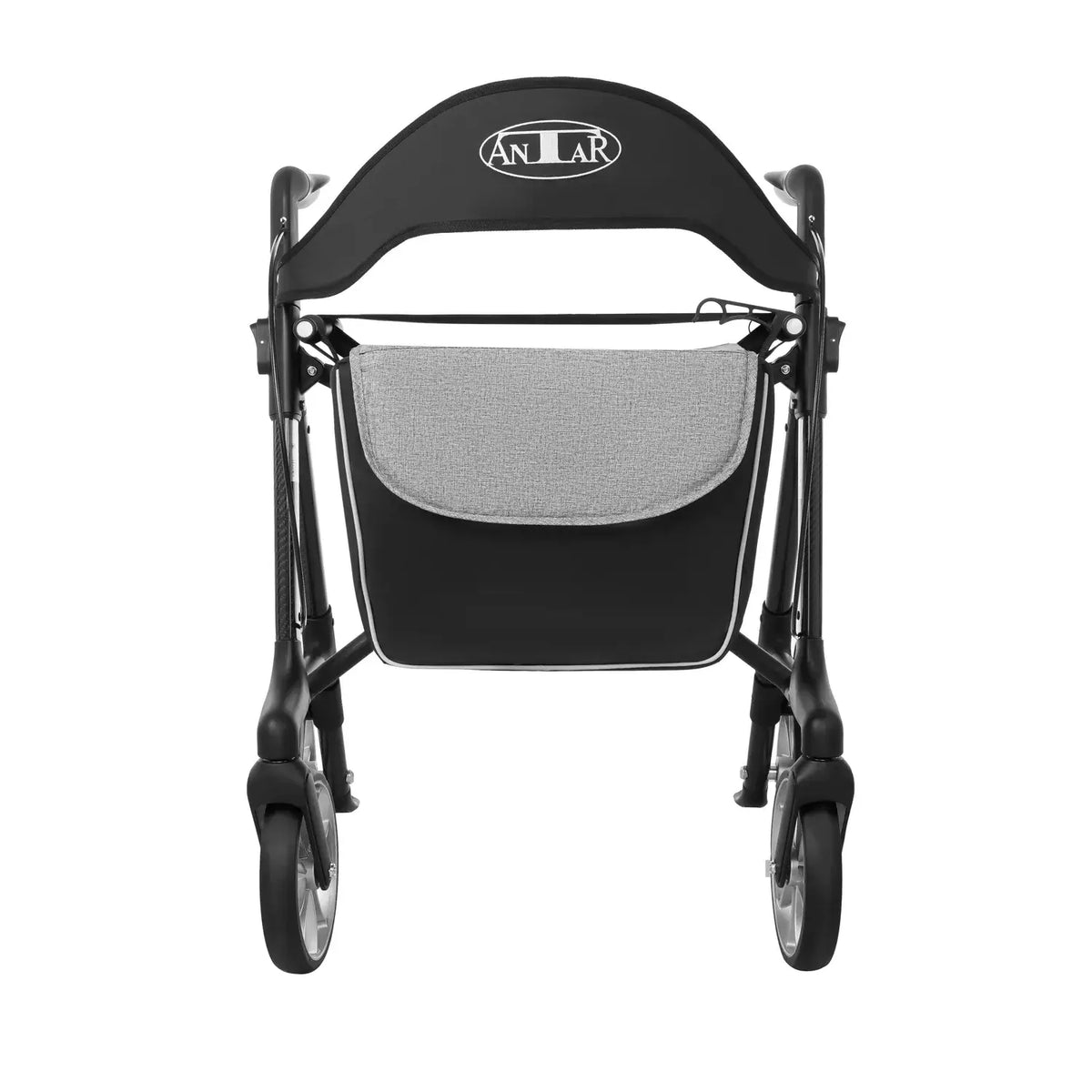 Carbon Rollator ultraleicht mit Einkaufstasche, Softreifen und Sitzfläche – stabile Gehhilfe aus Carbon, Frontansicht