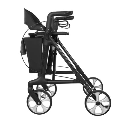Carbon Rollator ultraleicht aus Carbonfaser mit Einkaufstasche, Softreifen und Sitzfläche – stabiler Gehwagen für den Alltag