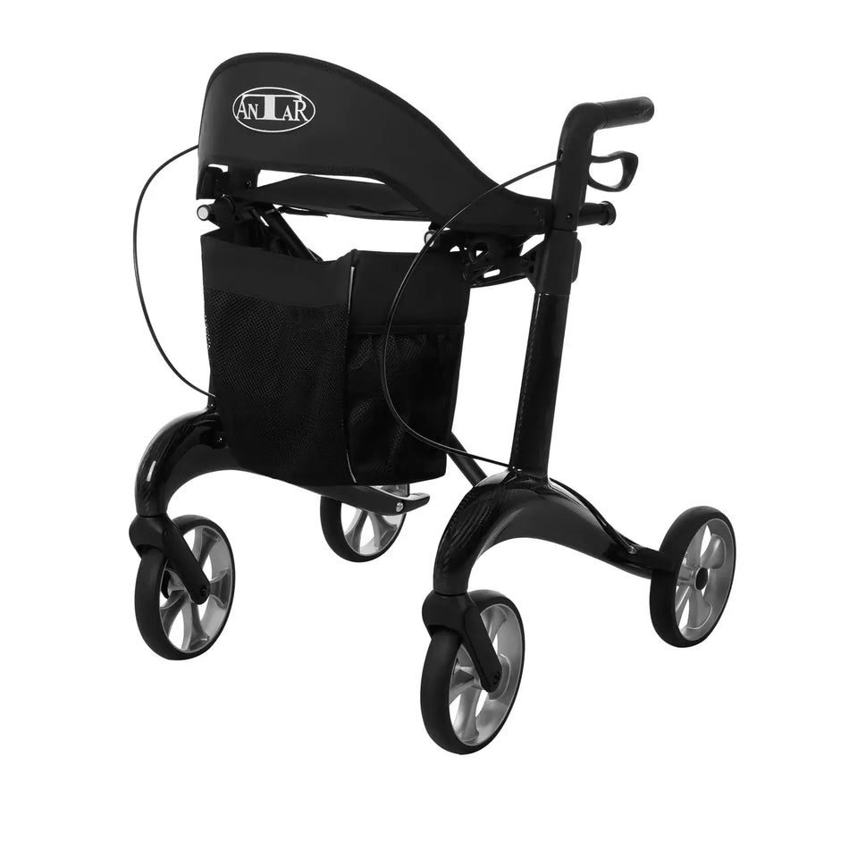 Carbon Rollator ultraleicht 5,5 kg, faltbar und belastbar bis 150 kg, schwarzer Rollator mit Tasche und 4 Rädern