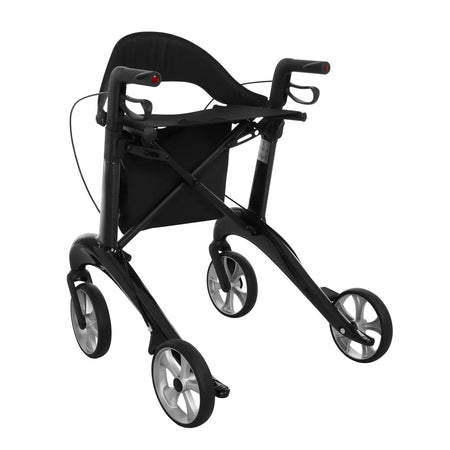 Carbon Rollator ultraleicht 5,5 kg, faltbar, belastbar bis 150 kg, schwarzer Rollator mit Sitzfläche und 4 Rädern