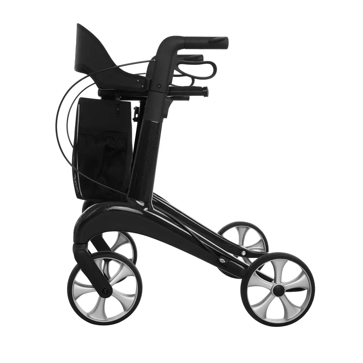 Carbon Rollator ultraleicht 5,5 kg, faltbar, belastbar bis 150 kg – sicherer Gehwagen mit großen Rädern und Tasche