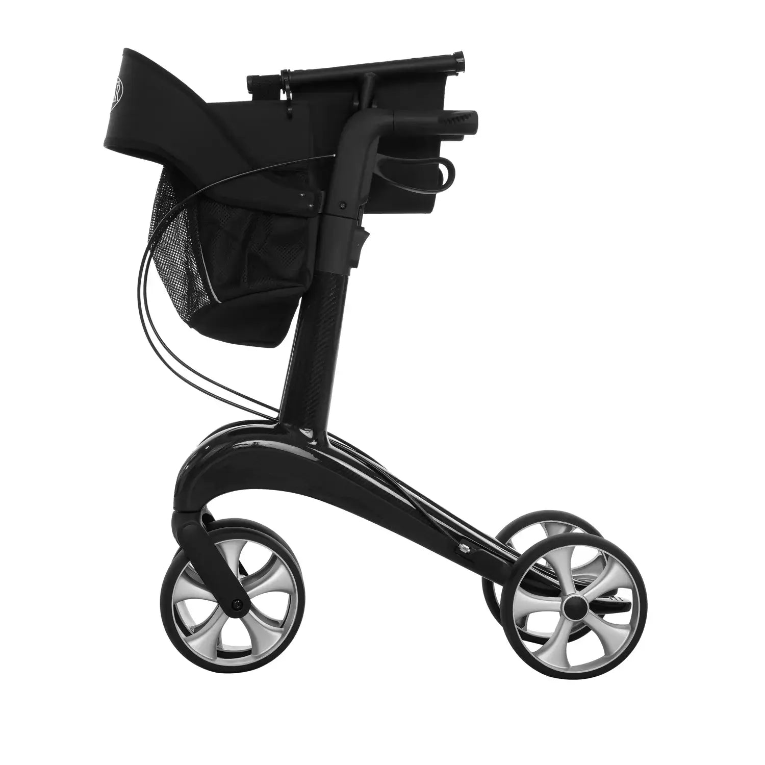 Carbon Rollator ultraleicht 5,5 kg, faltbar, belastbar bis 150 kg – schwarzer Rollator mit Tasche und großen Rädern