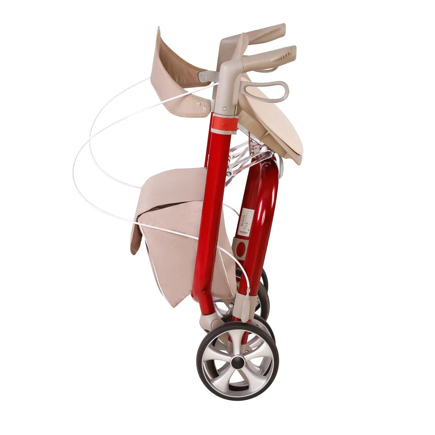Aluminium rollator faltbar aus Aluminium, zusammengeklappt mit Sitz und Einkaufstasche, leicht und stabil für innen und außen