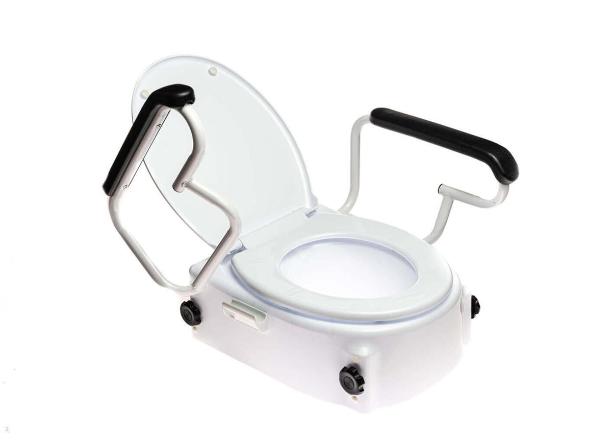 Toilettensitzerhöhung mit Armlehnen & Deckel höhenverstellbar, klappbare Armlehnen, sicherer Halt für Senioren
