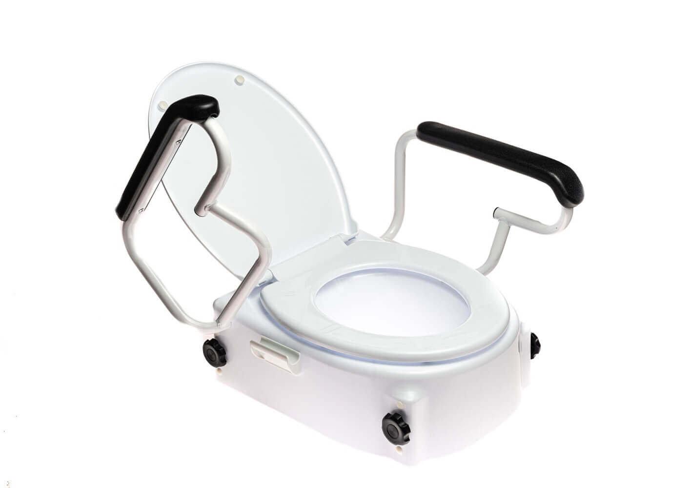 Toilettensitzerhöhung mit Armlehnen & Deckel höhenverstellbar, klappbare Armlehnen, sicherer Halt für Senioren