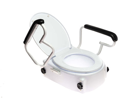 Toilettensitzerhöhung mit Armlehnen & Deckel höhenverstellbar, klappbare Armlehnen, sicherer Halt für Senioren