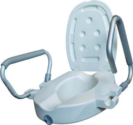 Toilettensitzerhöhung 10 cm mit Armlehnen mit Deckel, stabile WC-Sitzerhöhung mit klappbaren Armlehnen für sicheres Aufstehen