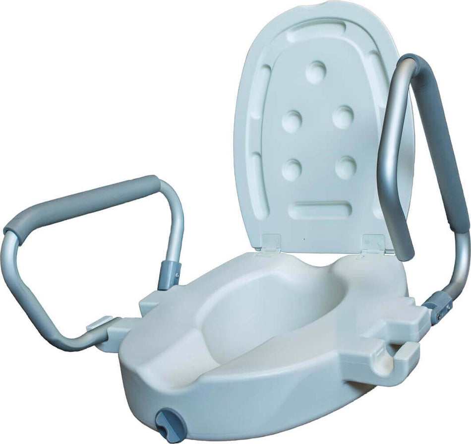 Toilettensitzerhöhung 10 cm mit Armlehnen mit Deckel, stabile WC-Sitzerhöhung mit klappbaren Armlehnen für sicheres Aufstehen