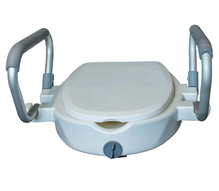 Toilettensitzerhöhung 10 cm mit Armlehnen – stabile WC-Sitzerhöhung mit klappbaren Armlehnen und Deckel für sicheres Aufstehen