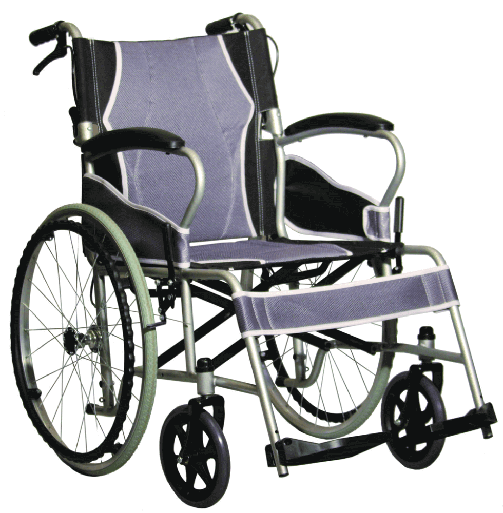Ultraleichter Rollstuhl aus Aluminium, faltbar, 13,4 kg, kompakter Transportrollstuhl mit Armlehnen, Fußstützen und großen Hinterrädern