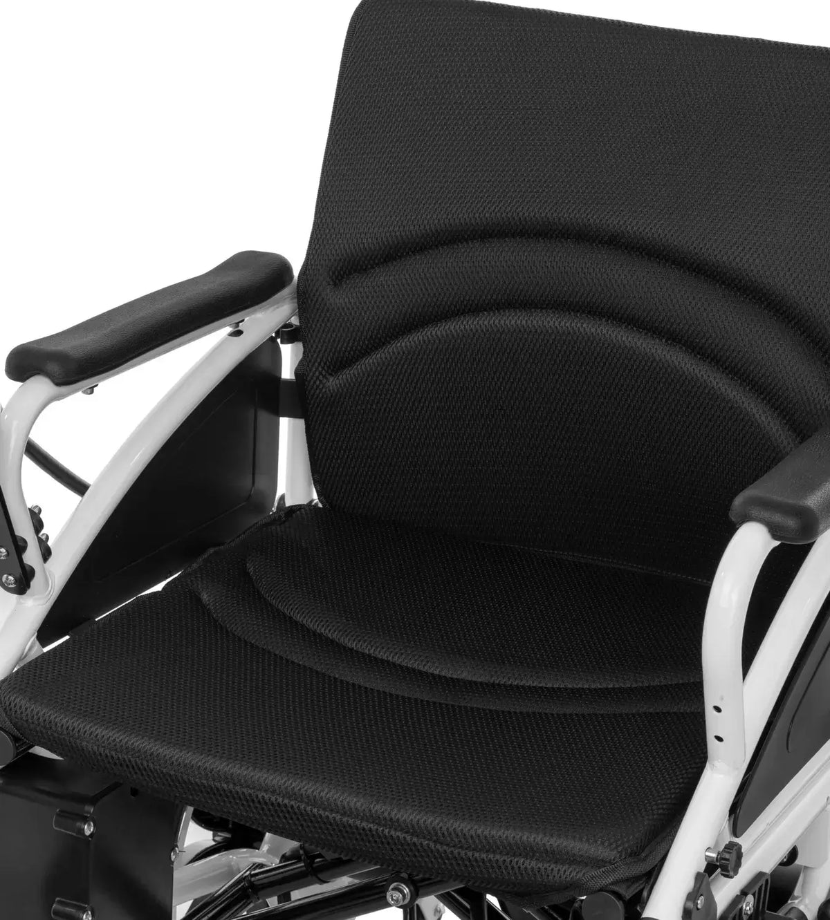 Elektrischer Rollstuhl faltbar mit gepolsterter Sitzfläche und Armlehnen – komfortabler, ergonomischer Rollstuhl-Sitz