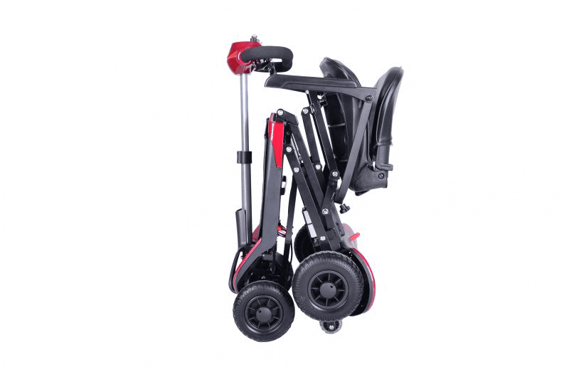 Elektro Scooter faltbar, zusammengeklappt mit Sitz, 6 km/h, 18 km Reichweite, mobiler Elektroscooter für unterwegs