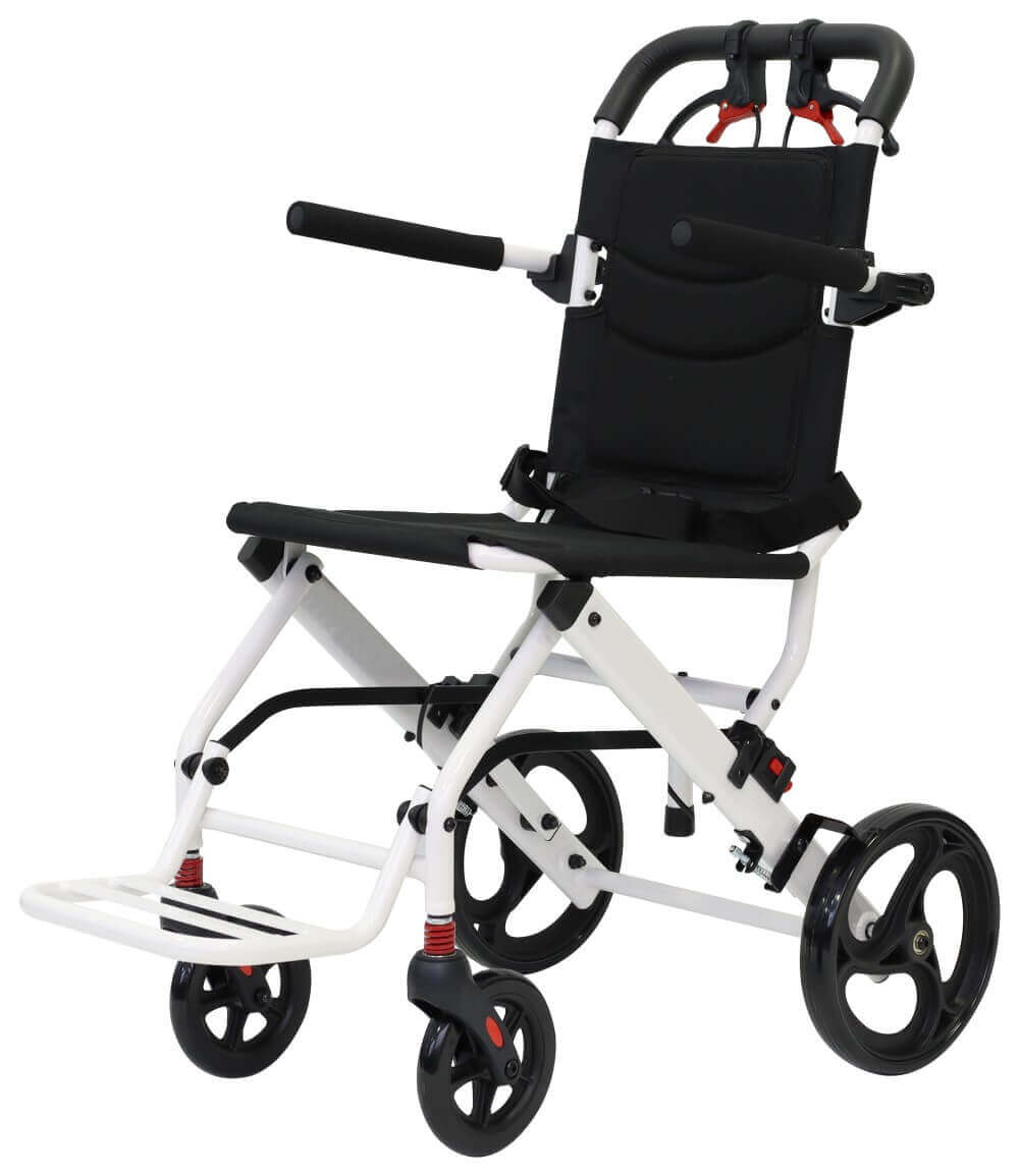 Transportrollstuhl aus Aluminium, leicht und faltbar, 7,5 kg, mobiler Transportstuhl mit Fußstütze und großen Hinterrädern