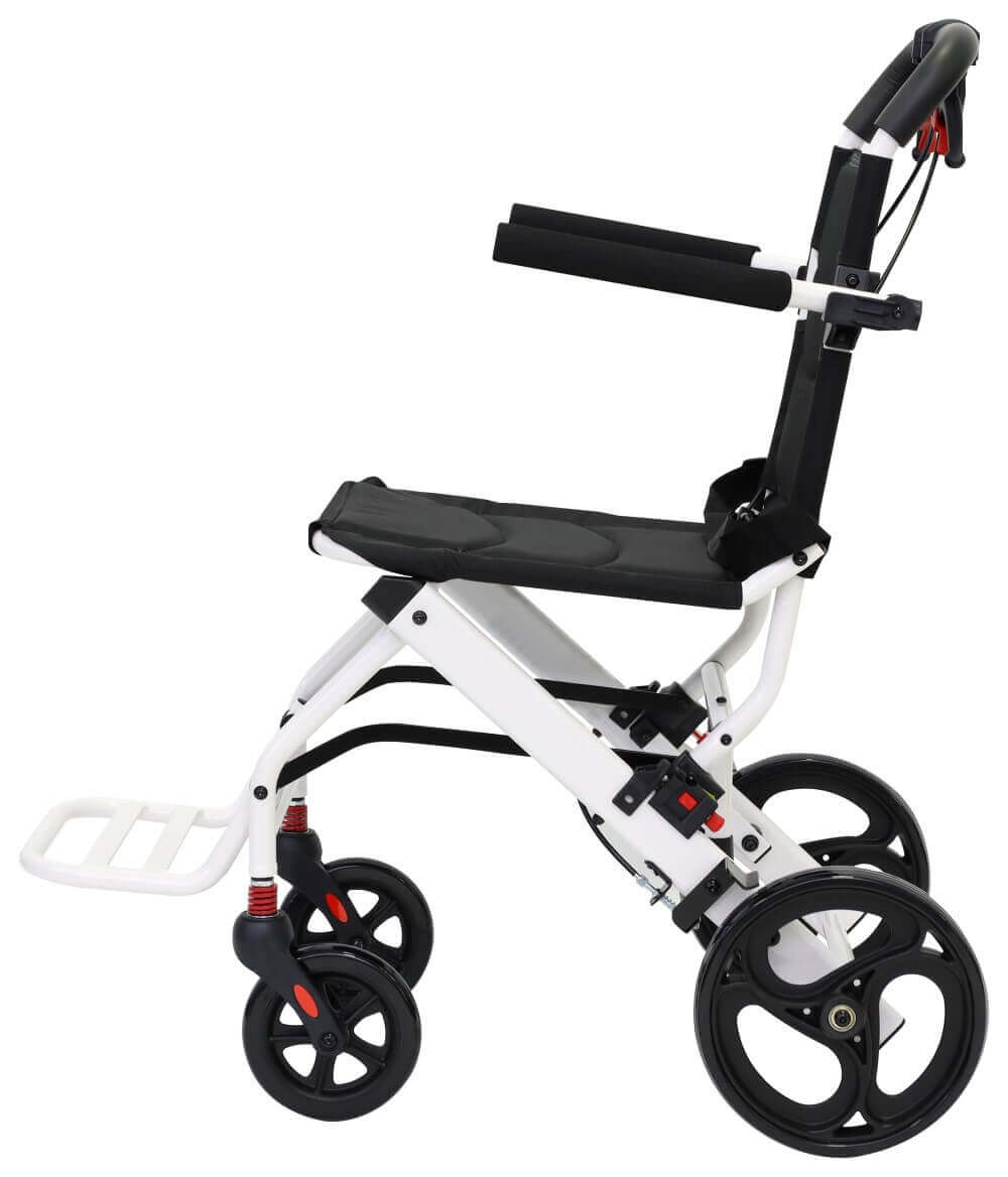 Transportrollstuhl AT52316 leicht faltbar aus Aluminium, 7,5 kg, kompakter Reise-Transportrollstuhl mit großen Rädern