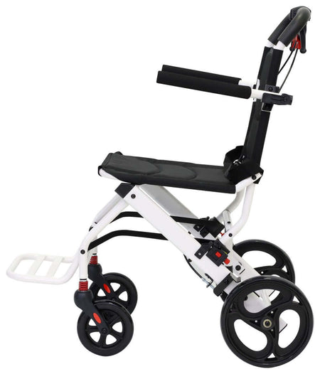 Transportrollstuhl AT52316 leicht faltbar aus Aluminium, 7,5 kg, kompakter Reise-Transportrollstuhl mit großen Rädern