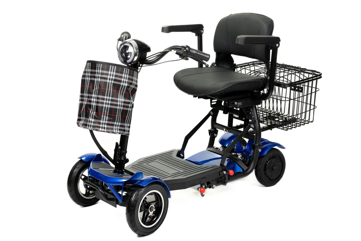 Elektromobil faltbar 25 km Reichweite mit Sitz und Korb, leichter elektrischer Scooter AT52317 in Blau mit Fronttasche