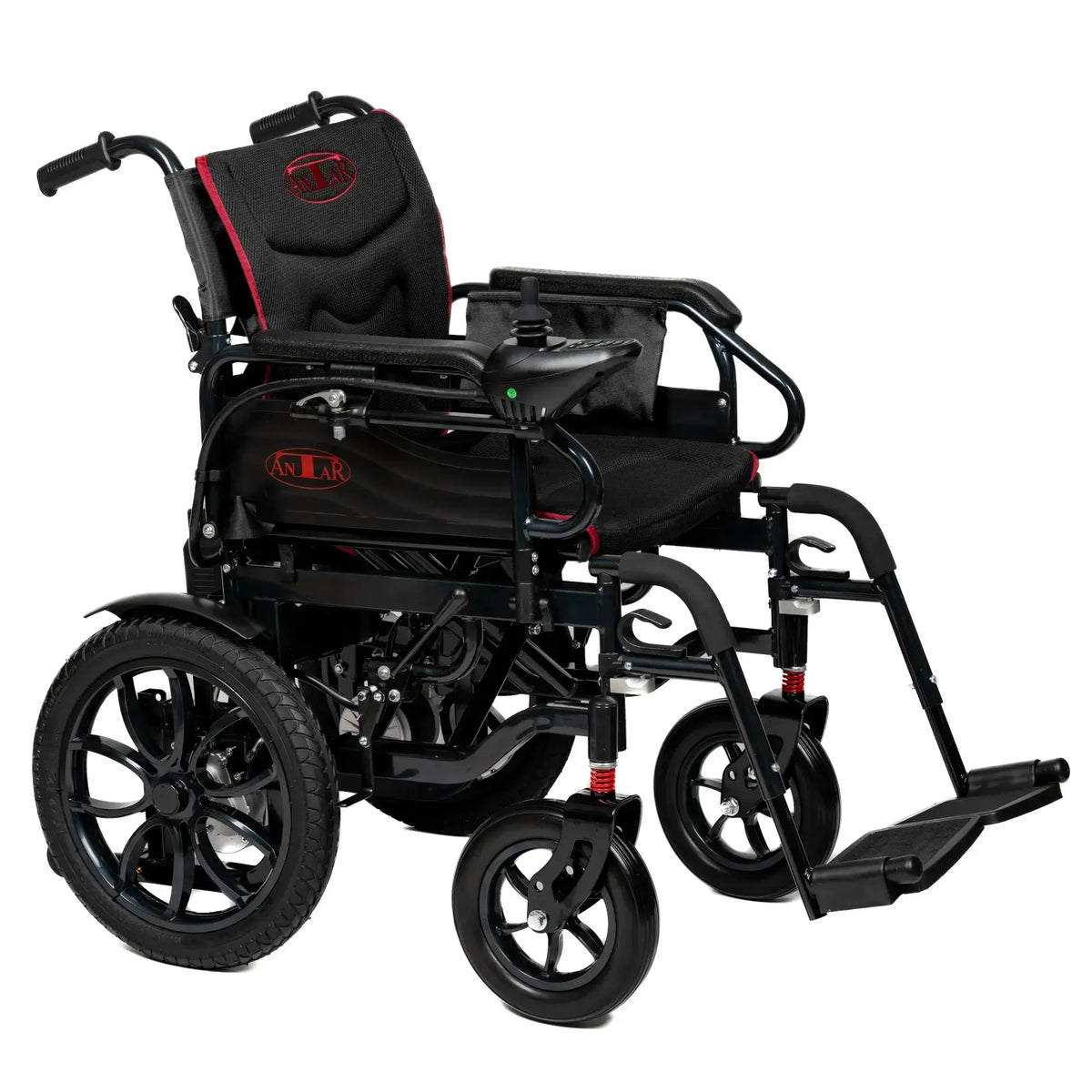elektrischer rollstuhl faltbar mit Begleitsteuerung, 6 km/h, 120 kg Tragkraft, schwarzer Faltrollstuhl mit Fußstützen