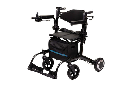 elektrischer Rollator 2 in 1 faltbar mit Sitz, 250W Motor, 6 km/h, schwarz – Rollator und Elektrorollstuhl in einem