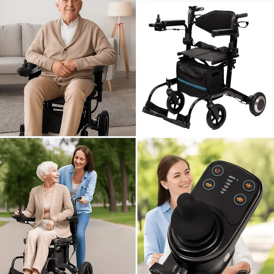 elektrischer Rollator 2 in 1 faltbar 250W mit 6 km/h als Rollator & Elektrorollstuhl, mit Joystick-Steuerung und Sitz