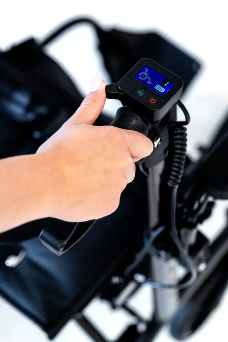 elektrischer Rollator 2 in 1 Bedienfeld am Lenker mit Display und Tasten für 250W Motor und bis 6 km/h