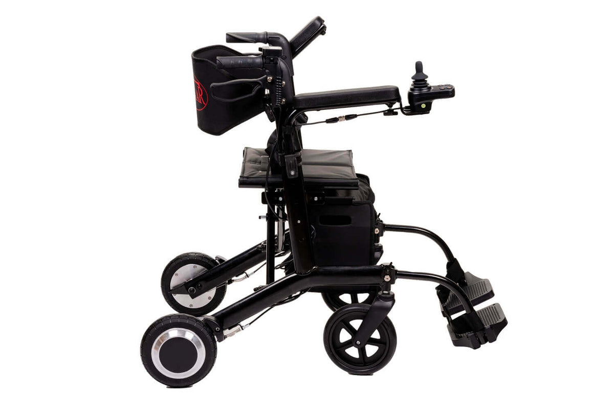 elektrischer Rollator 2 in 1 250W faltbar, 6 km/h, elektrischer Rollstuhl-Rollator Kombi mit Sitz und Fußstützen