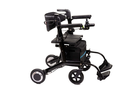 elektrischer Rollator 2 in 1, faltbar mit 250W Motor, 6 km/h, Rollator und Elektrorollstuhl mit Armlehnen und Fußstützen