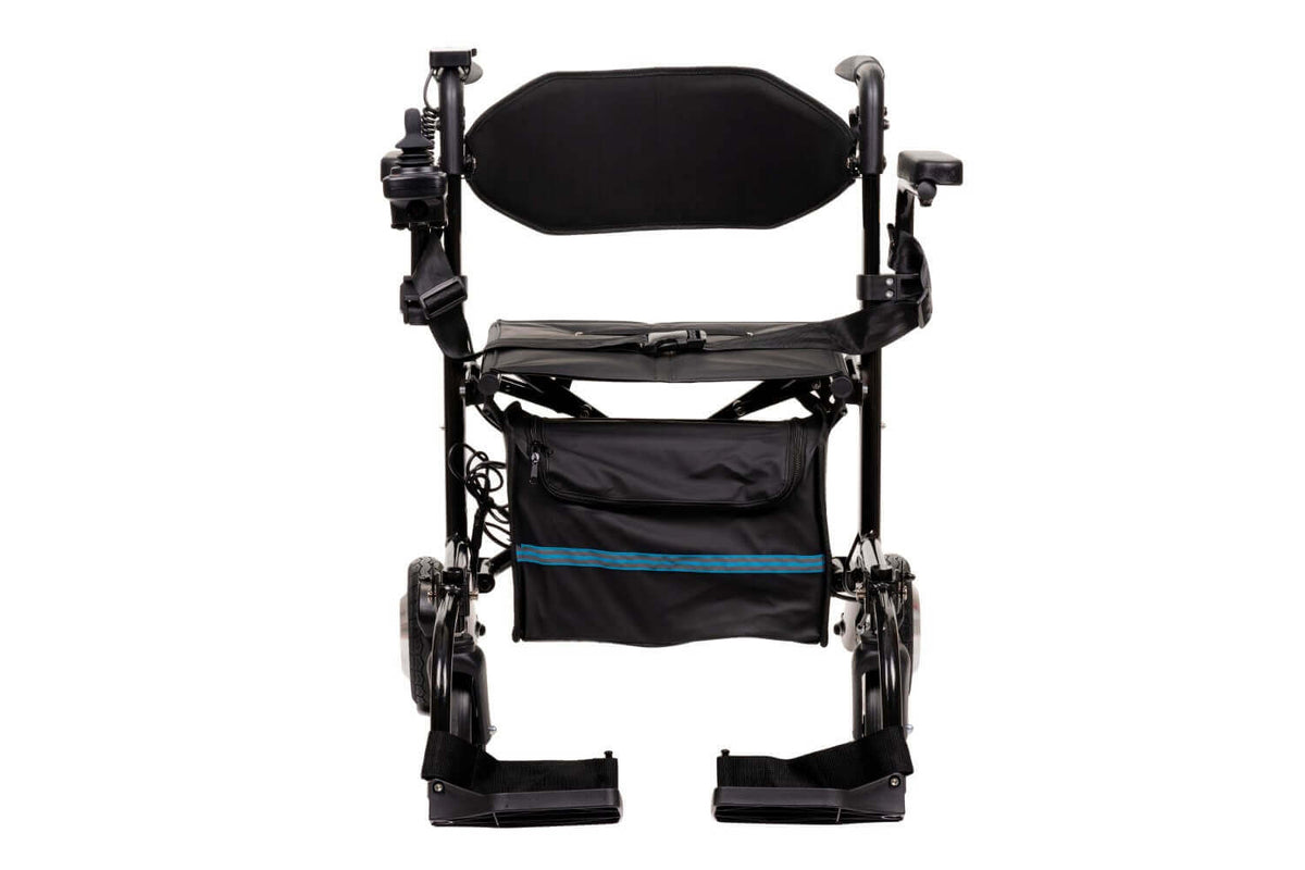elektrischer Rollator 2 in 1 mit Sitz, Fußstützen und Tasche – 250W Motor, 6 km/h, faltbarer Elektro-Rollator