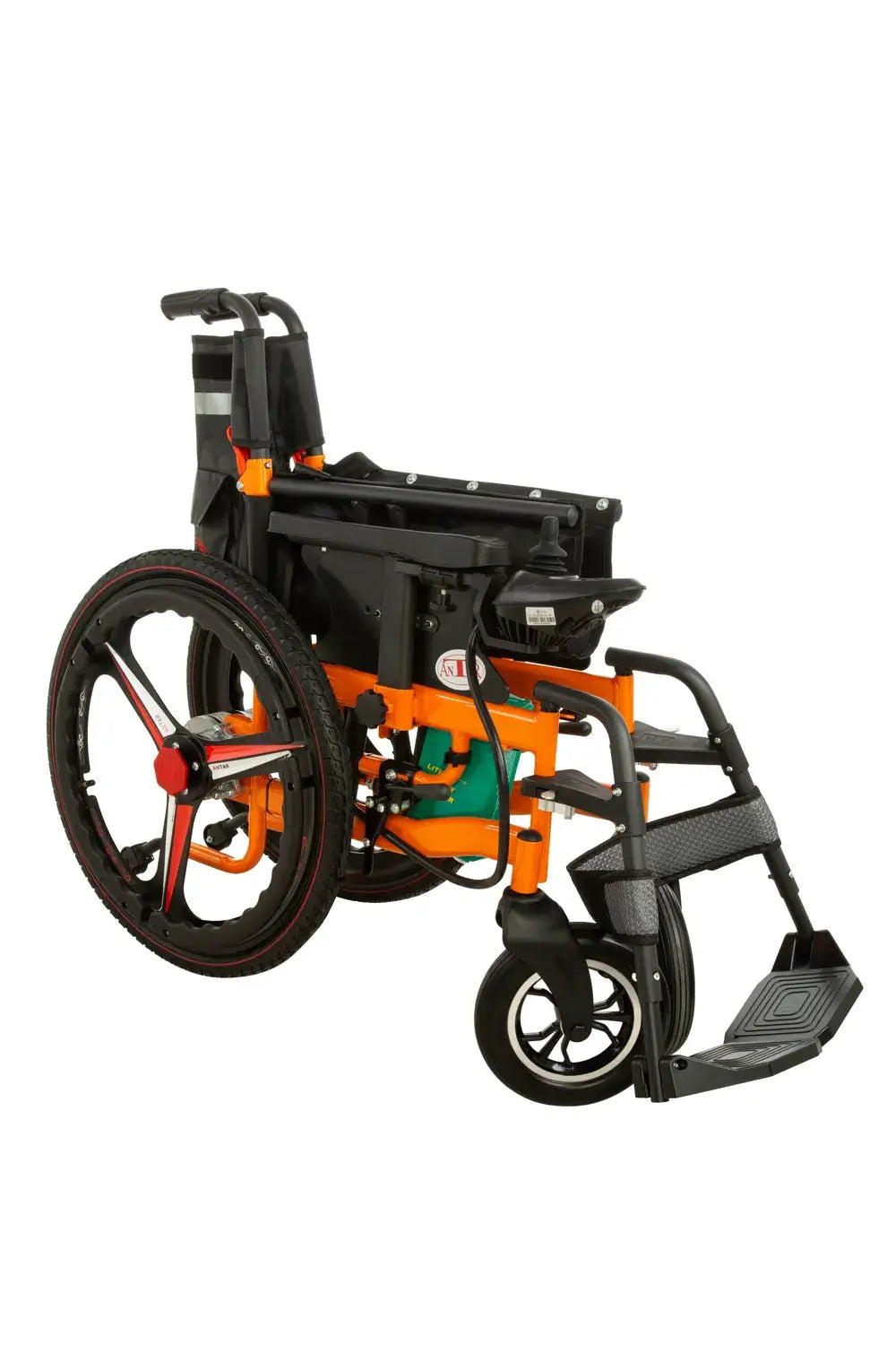 elektrischer rollstuhl faltbar AT52335 mit Lithium Akku 24V, bis 120 kg, klappbarer E-Rollstuhl in Schwarz-Orange